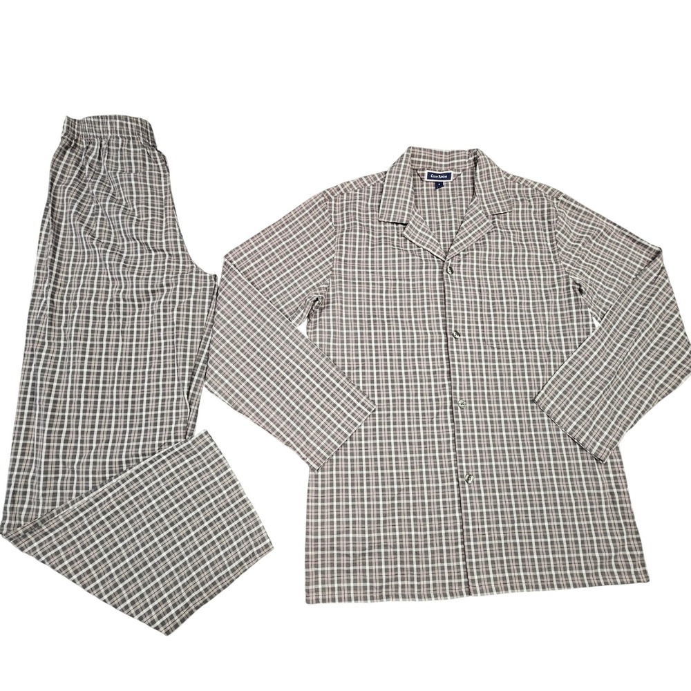 Club Room Mens Pajama Set Plaid Cotton Sleepwear Charcoal Grey Small NEW‎